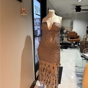 Nova Luxe Sequin Fringe Strapless Cocktail Dress